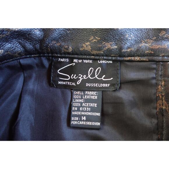 Vintage Genuine Leather Skirt 14 Leopard Print High Waisted Pencil 80s Mob Wife - Picture 5 of 7